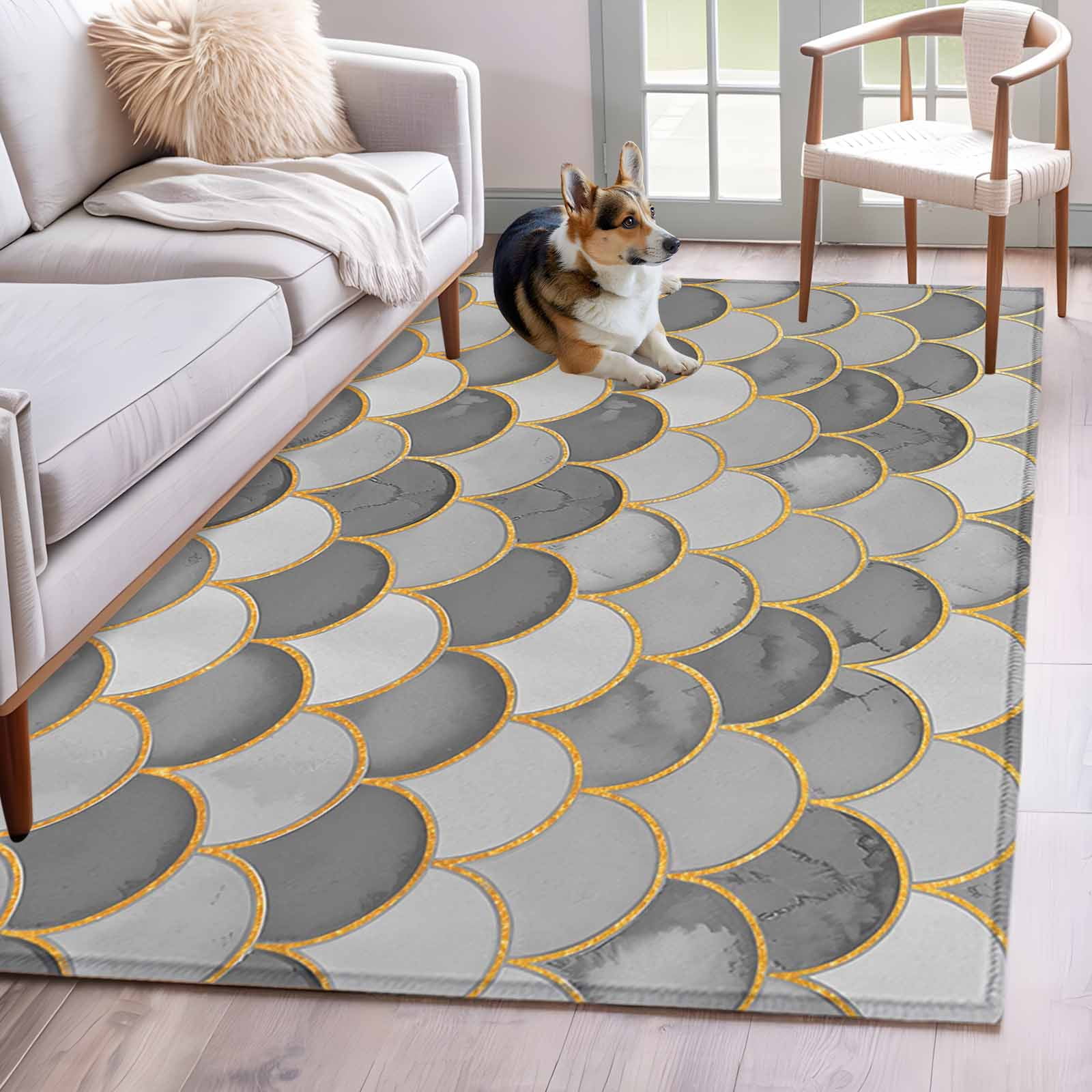 Grey Fish Scales 2.7x5 Rug for Office Desk Chair Area Small Bedroom ...