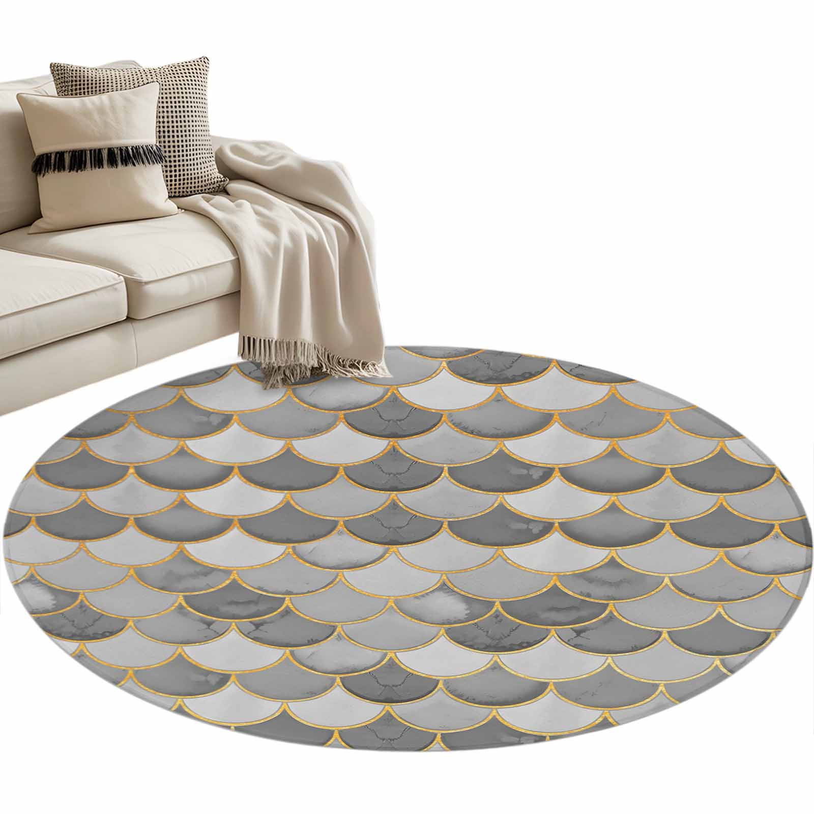Grey Fish Scales Washable Area Rug 4 ft Ombre Fish Tail Abstract Art ...