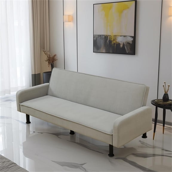 Grey Flannel Living Room Sofa bed with Metal Legs