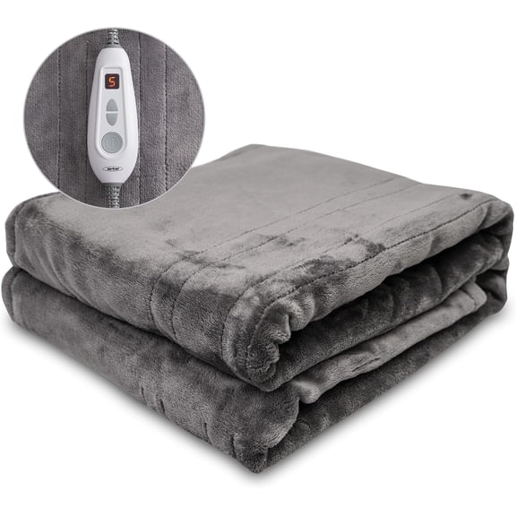Grey Flannelette Heated Blanket 50" x 60",Microplush Flannel Electric Blanket for 89F-108F
