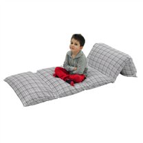 Grey Floor Pillow Lounger Cover, Pattern with Modified Stripes Crossed Horizontal and Vertical Lines Forming Squares, Nap Mat Printed Fabric Case for 5 Pillows, 88" x 36", Grey White, by Ambesonne