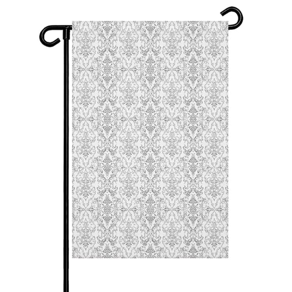Grey Floral Garden Flag 12x18 Inch Ethnic Middle East Double Sided Small Decorative Garden Flags for Outside, Outdoor Yard Porch Lawn Decoration