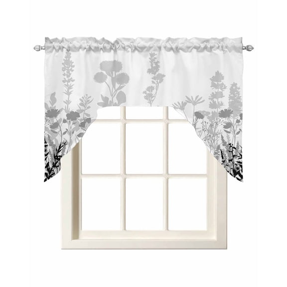 Grey Floral Rustic Swag Valances for Windows, Small Curtains Drapes, Spring Farmhouse Botanical Floral Kitchen Window Curtains Over Sink Window Treatment Valance for Bedroom/Bathroom 56"x36"