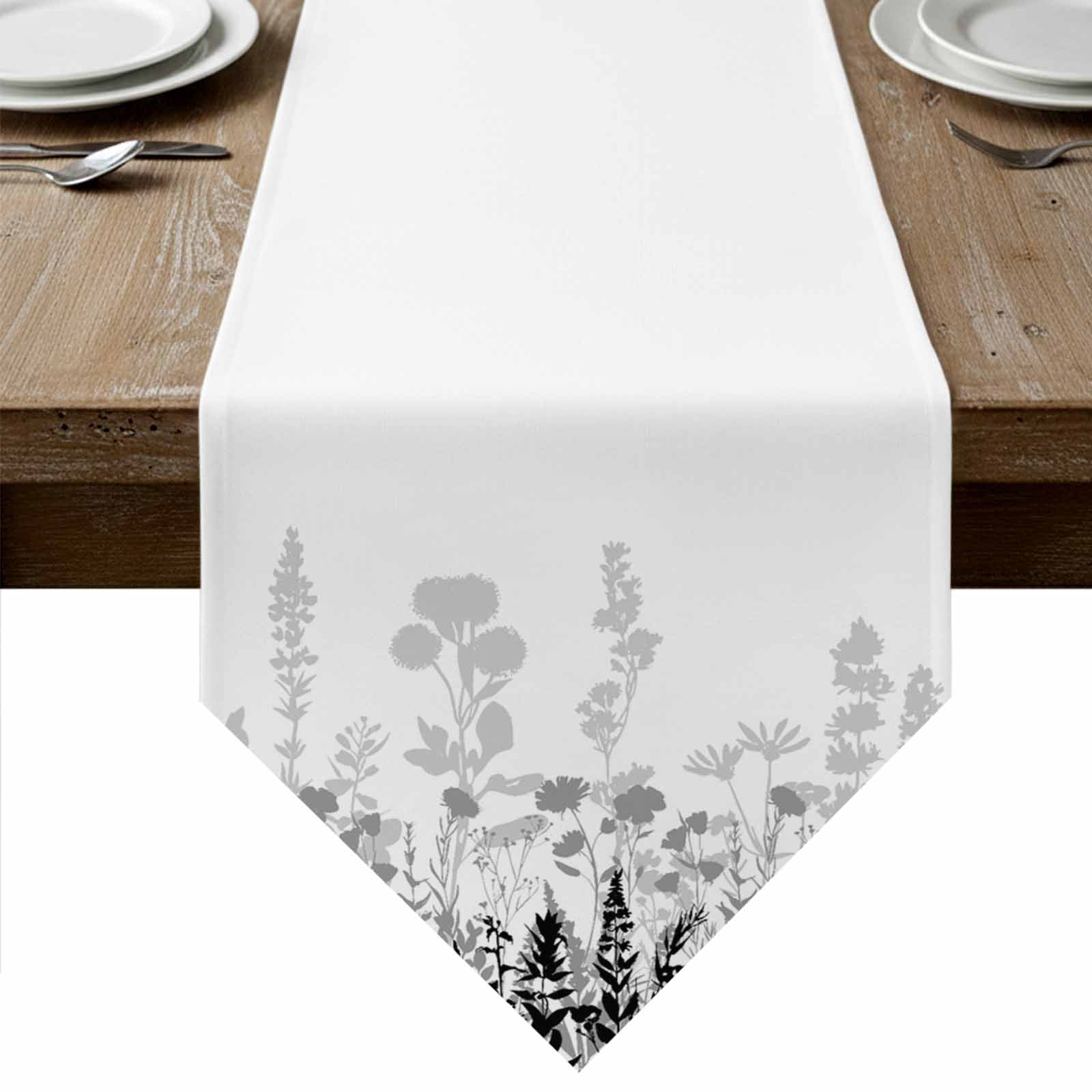 Grey Floral Rustic Table Runner Linen Burlap Table Runner 90 Inches ...