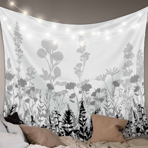 Grey Floral Rustic Tapestry for Bedroom Wall Hanging Tapestry, Spring Farmhouse Botanical Floral Ceiling Backdrop Tapestries Poster Blanket Wall Decor for Teens Room Living Room Dorm 59" x 90"
