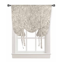 Grey Floral Tie Up Curtains for Kitchen Bathroom Bedroom Windows 45 Inch Length, Modern Vintage Flowers Pastoral Botanical Balloon Drape Curtains Shade Rod Pocket Drapery Curtain Panel, 42"x45"