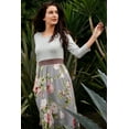 thumbnail image 1 of Grey Floral with Mocha Band Midi Dress, 1 of 5