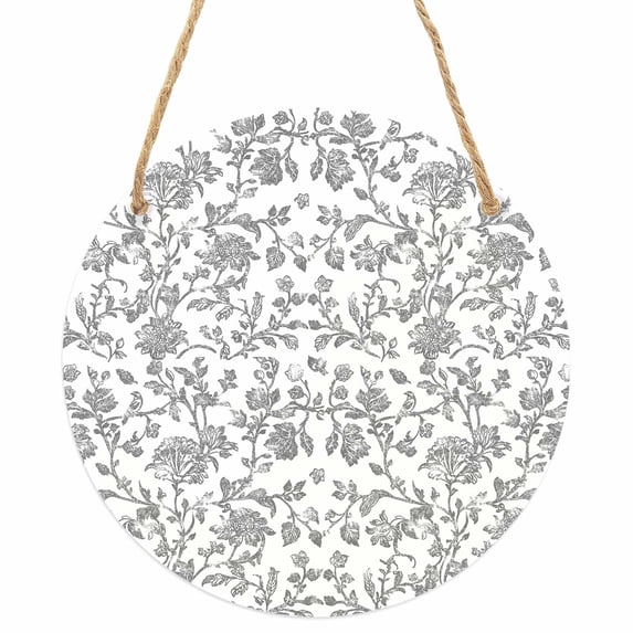 Grey Flower Round Front Door Welcome Sign, 5.9 Inch Wall Hanging Decor for Indoor Outdoor, Vintage Farmhouse Boho Leaf Spring Plant Home Porch Hanger Decorations for Holiday Gift