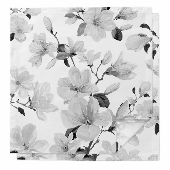 Grey Flowers Cloth Napkins, Spring Watercolor Botanical Floral Leaf Plant Washable and Reusable Dinner Napkins Set of 2, Table Napkin for Kitchen Party Birthday Wedding Hotel Housewarming 20"x20"