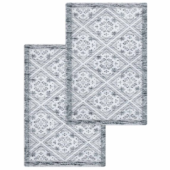 Grey Flowers Kitchen Dish Towels for Drying Dishes Set of 2, Spring Floral Farmhouse Retro Art Waffle Weave Microfiber Hand Tea Bathroom Towels Quick Dry & Absorbent Towel 15.7x23.6
