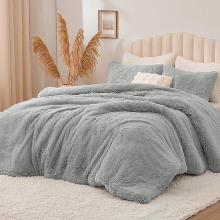 Grey Fluffy Comforter Set Queen Size