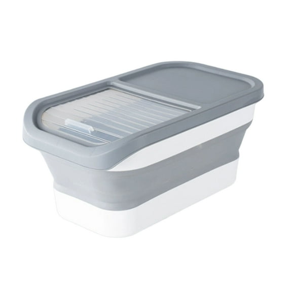 Grey Grey Foldable Dog Food Storage Container Airtight Pet Food Bin With Wheels Hinged Lid Large Capacity 15 Kg Collapsible Design Easy Store Tpr Plastic Pet Supplies For Dry Food