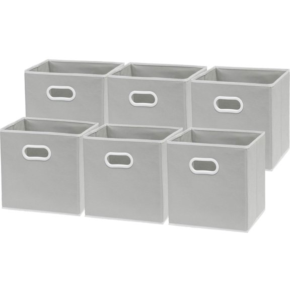 Grey Foldable Fabric Cube Storage Crates with Handles 6-pack for Closet Shelves