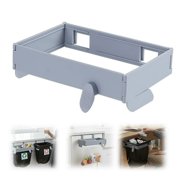 Grey Foldable Trash Bag Holder Wall Mounted, Space-Saving Under Sink Bag Holder for Kitchen Bathroom Cabinet, No-Drill Waste Can Hanging for Plastic Grocery Bags, 1 Pcs