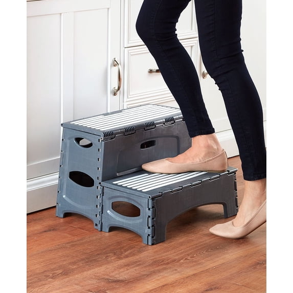 Grey Folding 2-Step Stool Ladder for Indoors - 300-lb. Weight Limit