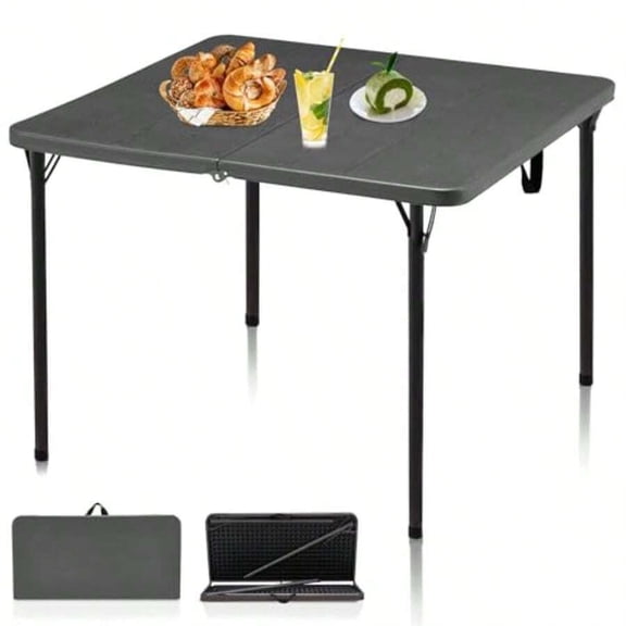 Grey Folding Square Table Portable Collapsible Legs Carrying Handle Plastic Picnic Camping Office Party Table