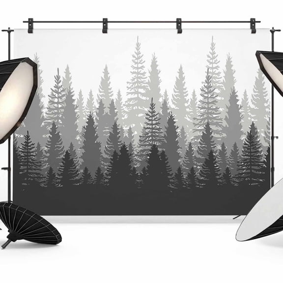 Grey Forest Backdrop for Photography, Nature Woodland Tree Misty Forest Silhouette Landscape Photo Backdrop Portrait Background Party Banner Photo Backgrounds for Studio Booth Props, 7x5ft