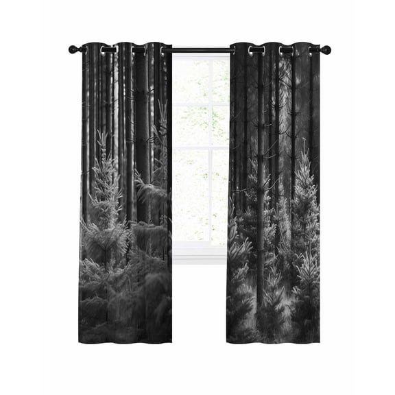 Grey Forest Blackout Curtains 45 Inches Long for Bedroom, Mysterious Primitive Forest Pine Tree Thermal Insulated Room Darkening Black Out Window Curtain Panels Grommet Drapes for Living Room