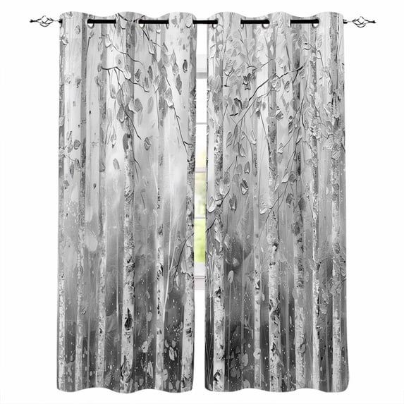 Grey Forest Blackout Curtains for Bedroom/Living Room, Thermal Insulated Kitchen Curtains, Modern Oil Painting Art Grommet Darkening Window Treatment Drapes 27.5"x39"x2