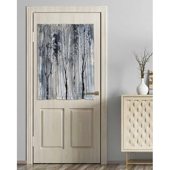 Grey Forest Blackout Curtains French Door Curtains for Door Window, Abstract Vintage Oil Painting Trees Privacy Drapery for Patio/Sidelight Doors, 1 Panel with Tieback, 54 x 40 Inches