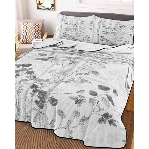 Grey Forest Branches King Size Down Alternative Comforter, Lightweight Comforter Quilt Bedding Set with Pillow Shams Vintage Tree Leaves All Seasons Bed Comforter Duvet Insert 96"x106"