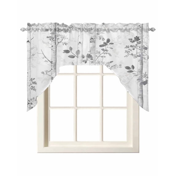 Grey Forest Branches Swag Curtains for Kitchen Vintage Tree Leaves Valances for Windows Rod Pocket Small Window Treatment Short Topper for Cafe Bedroom Bathroom Living Room Decor 56x36 Inch