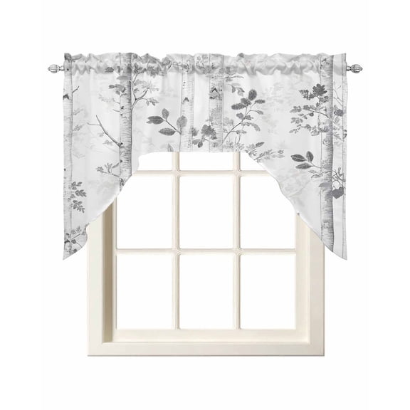 Grey Forest Branches Swag Curtains for Kitchen Vintage Tree Leaves Valances for Windows Rod Pocket Small Window Treatment Short Topper for Cafe Bedroom Bathroom Living Room Decor 56x36 Inch