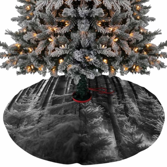 Grey Forest Christmas Tree Skirt 36 Inches, Mysterious Primitive Forest Pine Tree Xmas Trees Skirt Mat Cover Decorations for Holiday Party Indoor Outdoor