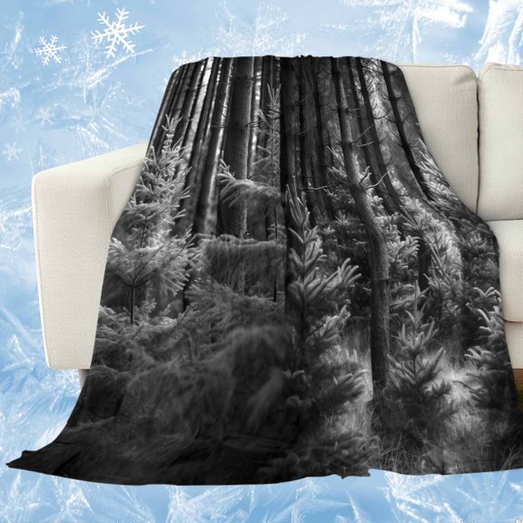 Grey Forest Cooling Blanket, Lightweight Breathable Summer Throw Blanket with Double Sided Cold Effect,Mysterious Primitive Forest Pine Tree Picnic Beach Blankets Bed Sheet for Hot Sleepers 30"x40"