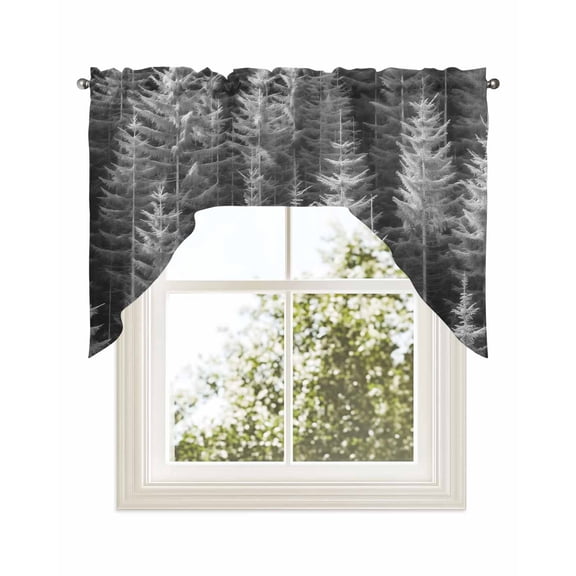 Grey Forest Kitchen Swag Valance for Window, Rod Pocket Short Kitchen Curtains&nbsp;36 Inch Length, Pine Tree Summer Botanical Modern Art Swag Topper Small Window Treatment for Cafe Bathroom Bedroom