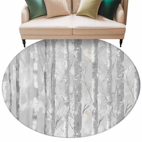 Grey Forest Large Area Rugs for Bedroom Living Room, Soft Non Slip Carpet Bedside Rug, Gray Tree Oil Painting Contemporary Abstract Art Round Floor Cover Kitchen Accent Rug 6' for Dining Room/Office