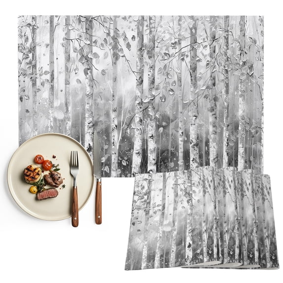 Grey Forest Placemats Set of 2, Modern Oil Painting Art Washable Wipeable Table Mats for Dining Tables, Indoor Outdoor Kitchen Place Mats for Holiday Party Table Decor