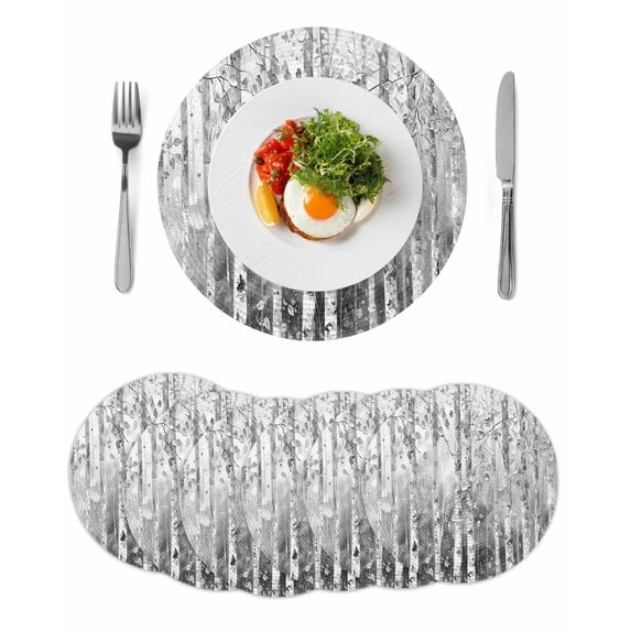 Grey Forest Round 13 Inch Placemats Set of 6, Modern Oil Painting Art HeatResistant Non Slip Place Mats for Dining Table, Wipeable Braided Kitchen Table Mats for Housewarming