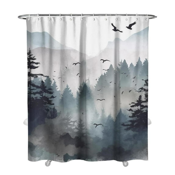 Grey Forest Shower Curtain Misty Mountain Tree Shower Curtains for Bathroom All Seasons Country Bathroom Shower Curtain Sets Waterproof Fabric Decor 72×84in with 12 Hooks