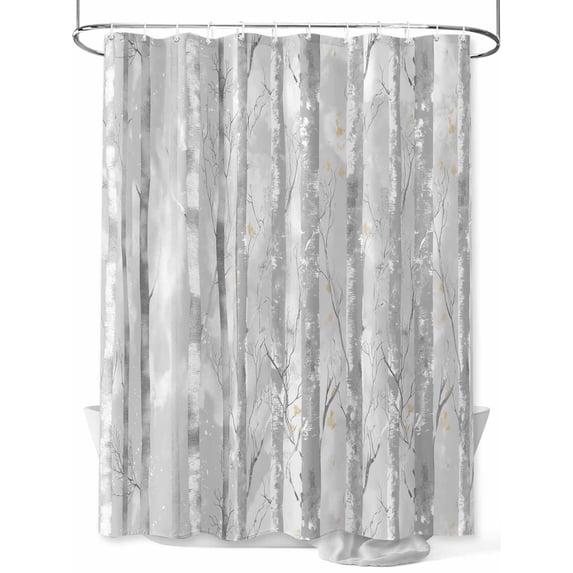 Grey Forest Shower Curtain Set, Waterproof Shower Curtains for Bathroom, Gray Tree Oil Painting Contemporary Abstract Art Washable Fabric Cloth Bath Curtain for Bathtub with Hooks 48x72 Inches