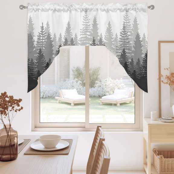 Grey Forest Swag Valance for Windows, Nature Woodland Tree Misty Forest Silhouette Landscape Swag Curtains Valances for Small Window Treatment Rod Pocket for Kitchen Bathroom 1 Panel 56x36in