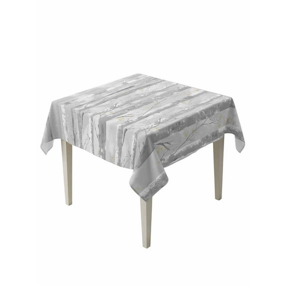 Grey Forest Table Cloth, Gray Tree Oil Painting Contemporary Abstract Art Waterproof Tablecloth for Square Tables, Reusable Washable Fabric Table Cover for Restaurant Kitchen Dining Tables 54"x54"