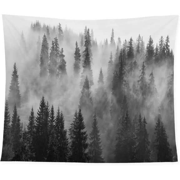 Grey Forest Tapestry Nature Vintage Misty Grey Pine Forest Tree Trees Landscape Tapestries for Bedroom Dorm Living Room Decor 60x90in