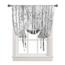 Grey Forest Tie Up Curtains for Kitchen Bathroom Bedroom Windows 45 Inch Length, Modern Oil Painting Art Balloon Drape Curtains Shade Rod Pocket Drapery Curtain Panel, 34"x45"