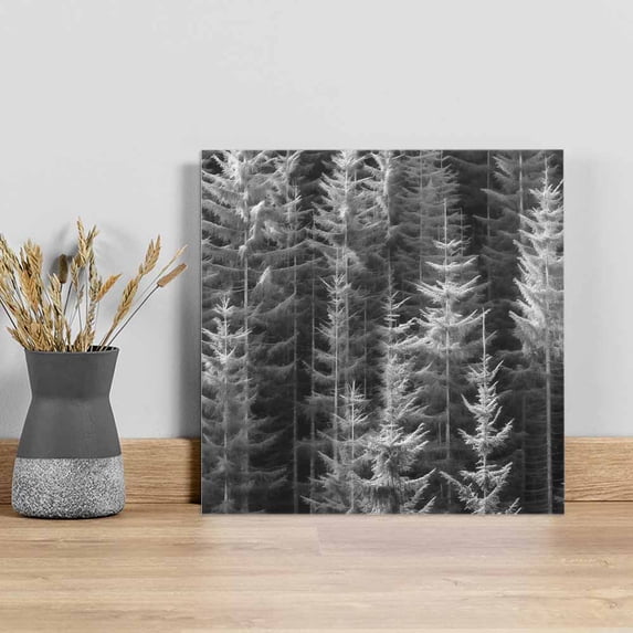 Grey Forest Wall Art Painting on Canvas, Pine Tree Summer Botanical Modern Art Canvas Art Home Prints Wall Art Framed Modern Artwork for Living Room Bedroom Wall Decor 20x20in