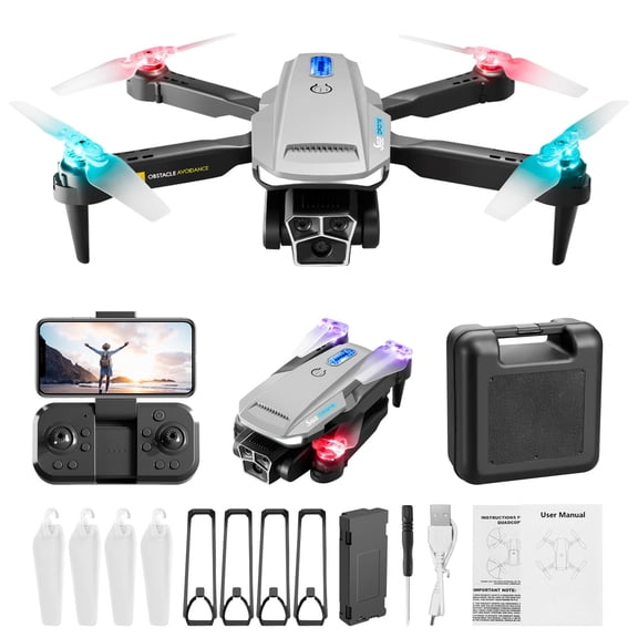 Grey Fpv Drones With Dual Cameras Wind Resistance Gesture Control Headless Mode And Plastic/Metal Body For Adults Beginners Quadcopter Toys, 11X8.66X2.16In 0.81Lb