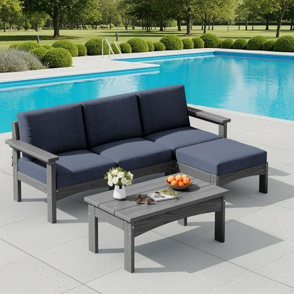 SERWALL 5-Piece HDPE Outdoor Patio Sofa Set, Modular Sectional Conversation Furniture, Weather-Resistant Patio Sofa, Deck, Backyard & Poolside, Grey Frame with Grey Cushionss