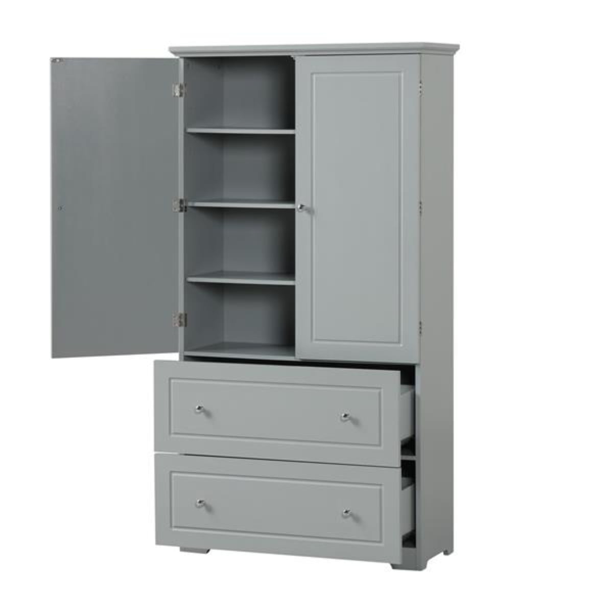 Tall Storage Cabinet With Doors & 3 Drawers - Freestanding Bathroom/Kitchen Organizer With Adjustable Shelves, White