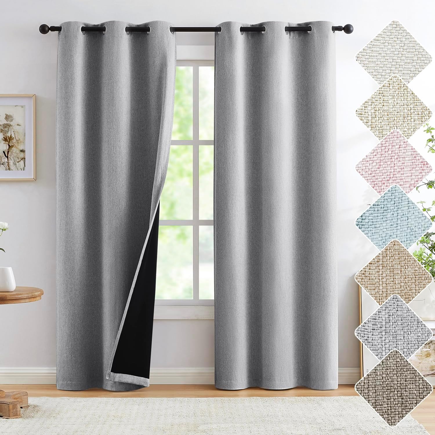 Melodieux 100% Blackout Curtains - Thermal Insulated Noise Reducing Linen Look Drapes, Purple, 42x84 Inch, 2 Panels - View #9
