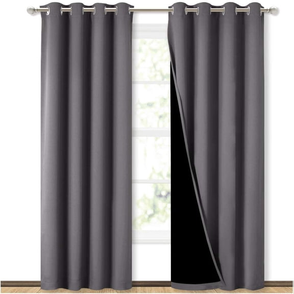 Grey Full Shade Curtain Panels, Pair of Energy Efficient Noise Blocking Blackout Drapes, Thermal Insulated Lined Window Curtains for Dining Room and Guest Room, 52 x 84 inch