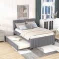 thumbnail image 1 of Grey Full Upholstered Platform Bed with Trundle - Linen Upholstery & Multifunctional, 1 of 19