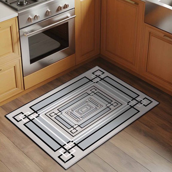 Grey Geometric 2x3 Rug for Entryway Front Door Kitchen Sink Area, Texture Low Pile Washable Non Slip Rectangle Area Rug