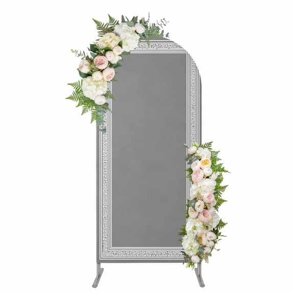 Grey Geometric Arch Backdrop Cover, Spandex Fitted Wedding Arch Cover, Bohemia Tribal Farm Tribal Patterned Round Top Stand Covers for Birthday Ceremony Bridal Shower Party Decor 6x2.6 Ft