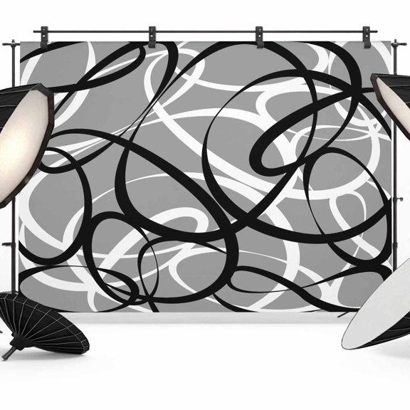 Grey Geometric Backdrop for Photography,Fabric Photo Background Backdrop,Retro Black White Abstract Striped Lines Photo Booth Background for Portrait Photoshoot Video Wedding Studio Banner 7x5ft