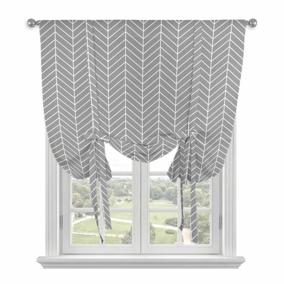 Grey Geometric Balloon Curtains for Windows, Bedroom Curtains 54 Inch Length, Modern Pure Color Abstract Striped Tie Up Curtains Panels Thermal Insulated Bathroom Curtains Window 42"x54"